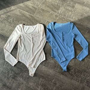 American Eagle Long Sleeve Ribbed Body Suits (Lot of 2 - Size M)
